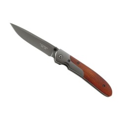 Couteau HERBERTZ, lame acier 420 revêtement titanium à cran intérieur et à bouton double, manche 11 cm pacca/métal, avec clip.
